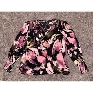Zac & Rachel Long Sleeve Black‎ & Pink Floral Blouse - Large